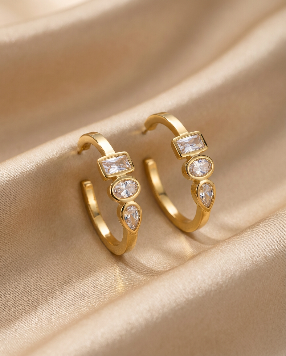 Mixed-Cut Open Hoop Earrings