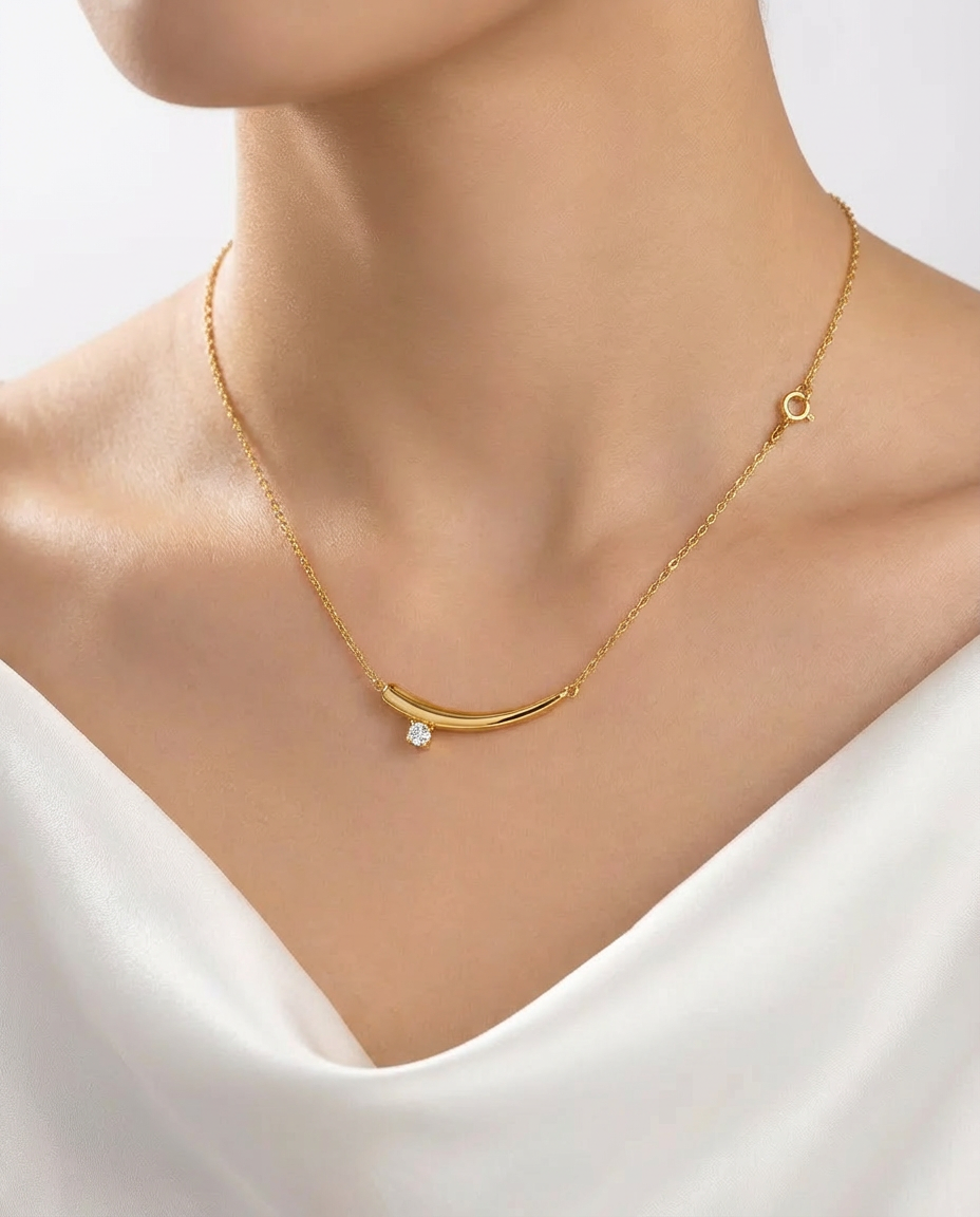 Curved Bar Pendant Necklace