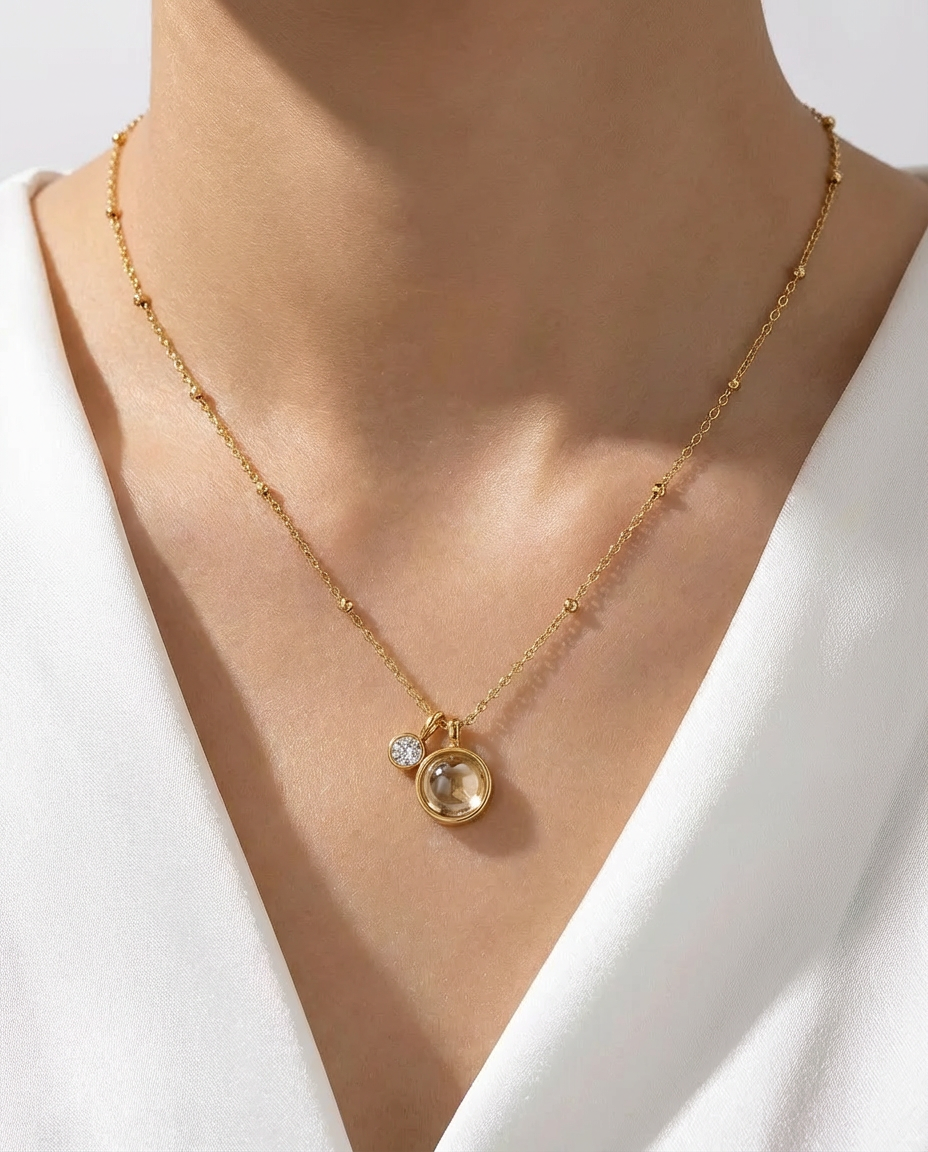 Round Cabochon Charm Necklace