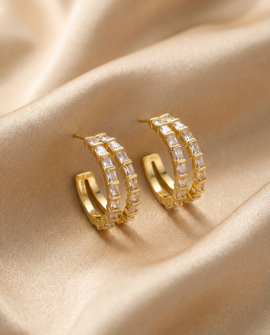 Double Row Baguette Hoops