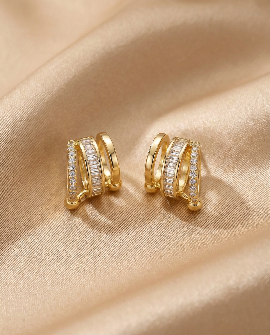 Tiered Baguette Pave Hoops