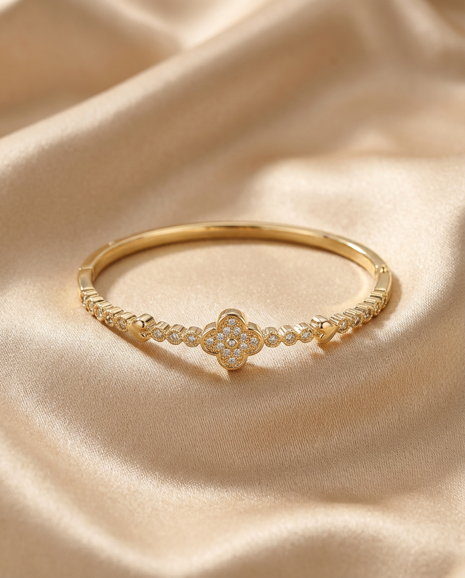 Gold Clover Crystal Bangle Bracelet