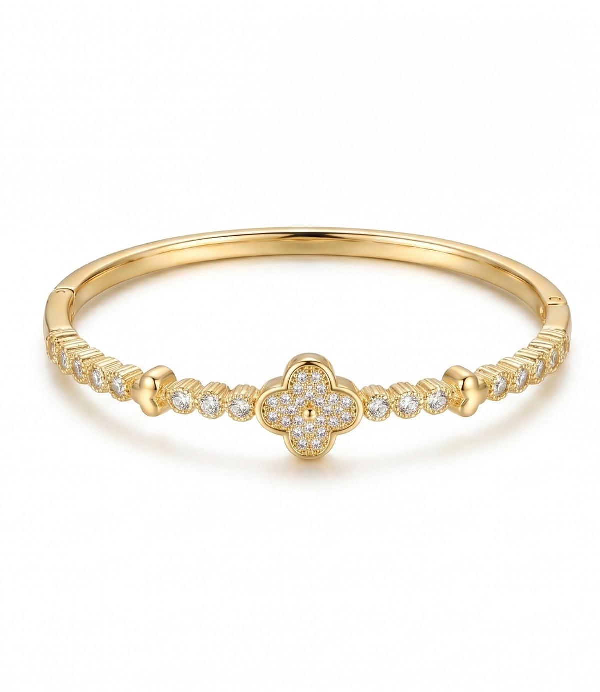 Gold Clover Crystal Bangle Bracelet