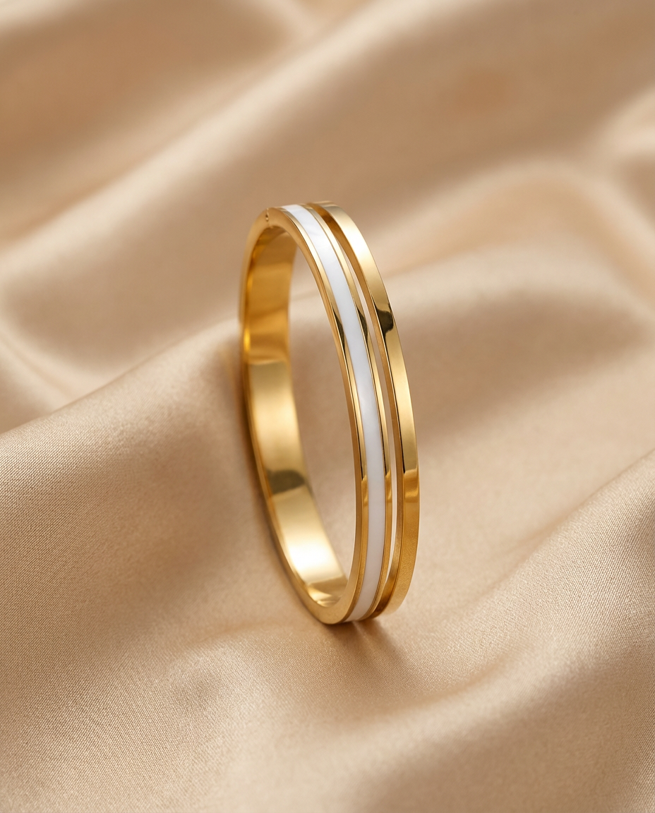 White Enamel Gold Bangle