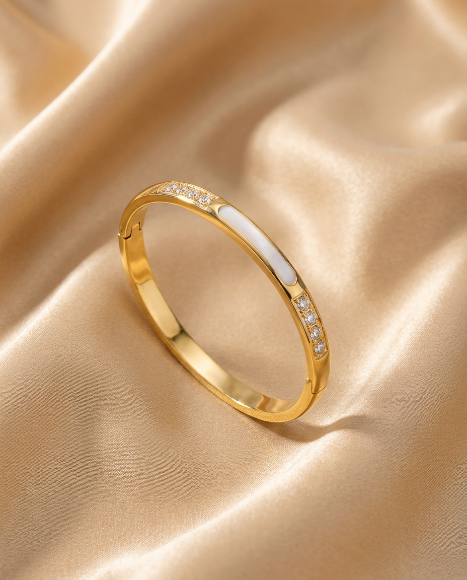 Mother-of-Pearl Inlay Gold Bangle
