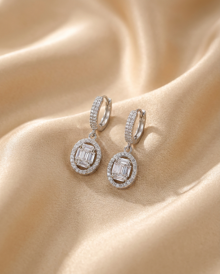 Baguette Halo Drop Earrings