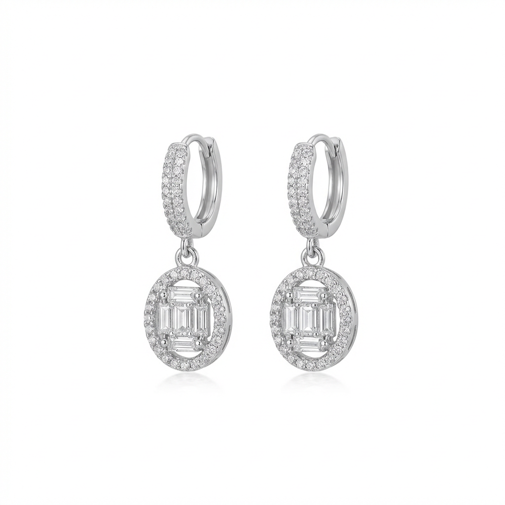 Baguette Halo Drop Earrings