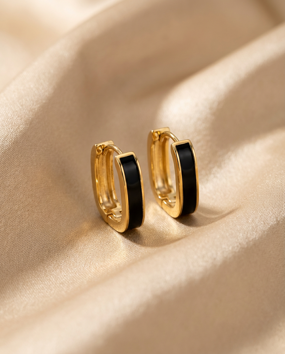 Black Enamel Oval Hoops