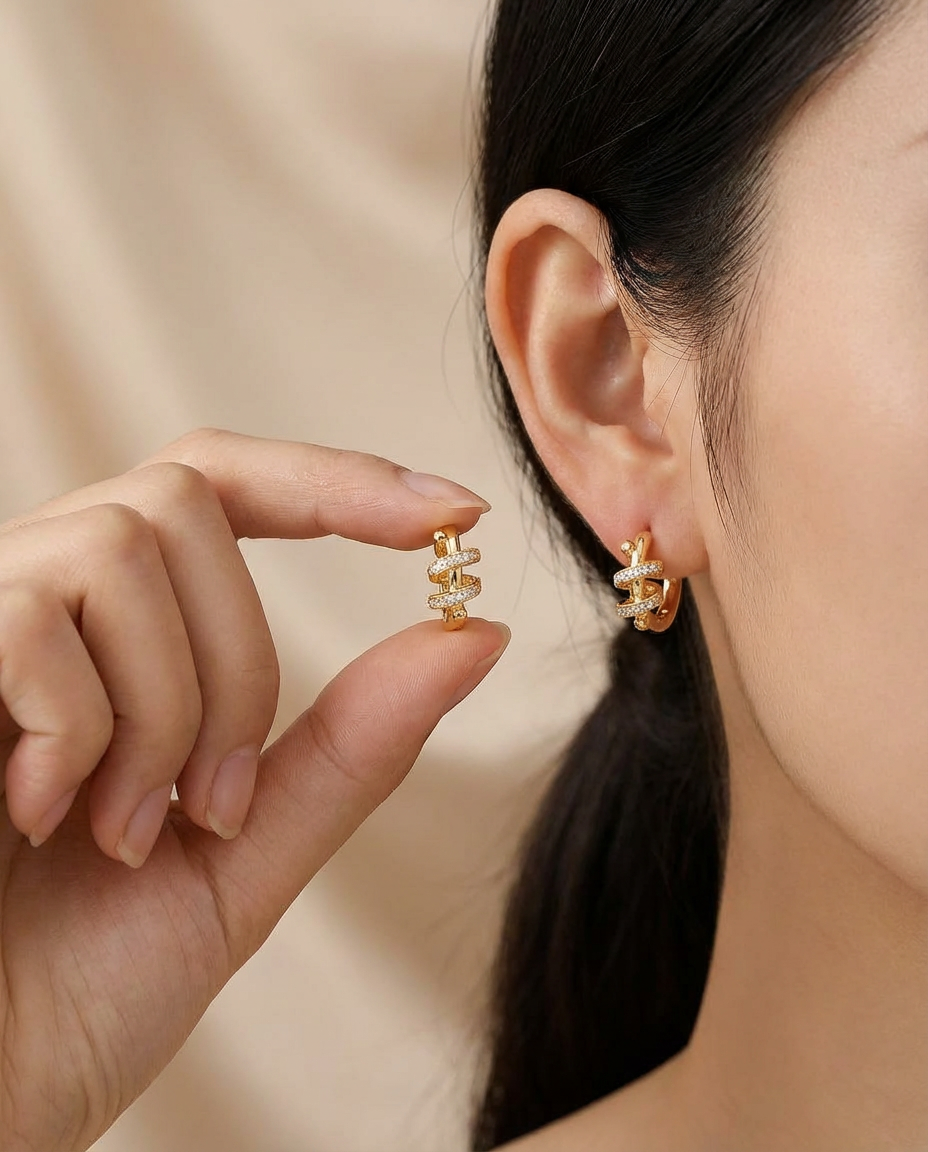 Wrapped Pave Spiral Hoops