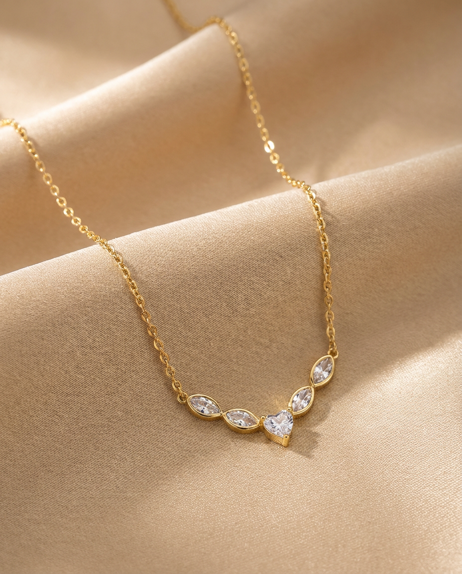 Marquise Heart Cluster Necklace