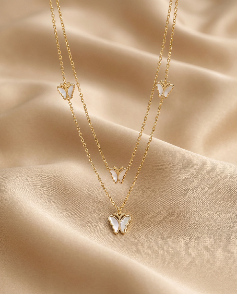Layered Butterfly Pendant Necklace