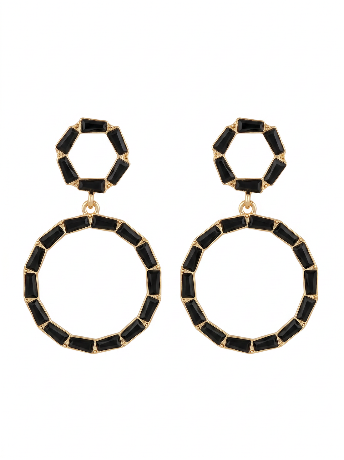 Black Baguette Crystal Hoop Drop Earrings
