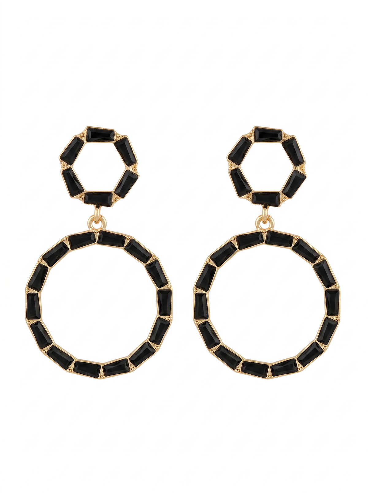 Black Baguette Crystal Hoop Drop Earrings