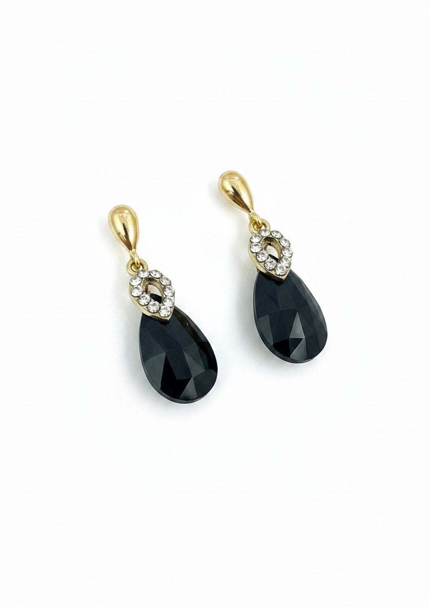 Black Teardrop Crystal Halo Earrings