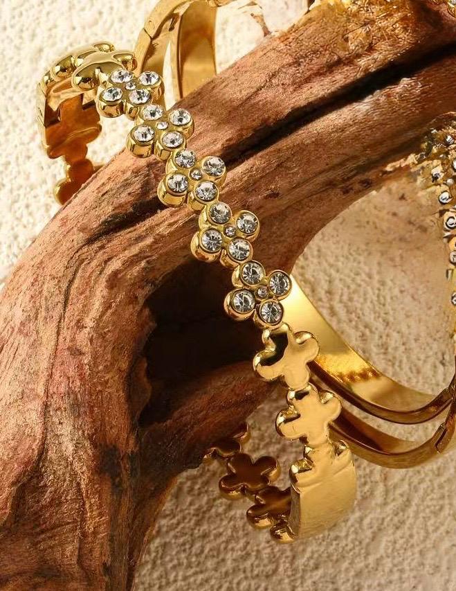 Gold Clover Crystal Bangle Bracelet
