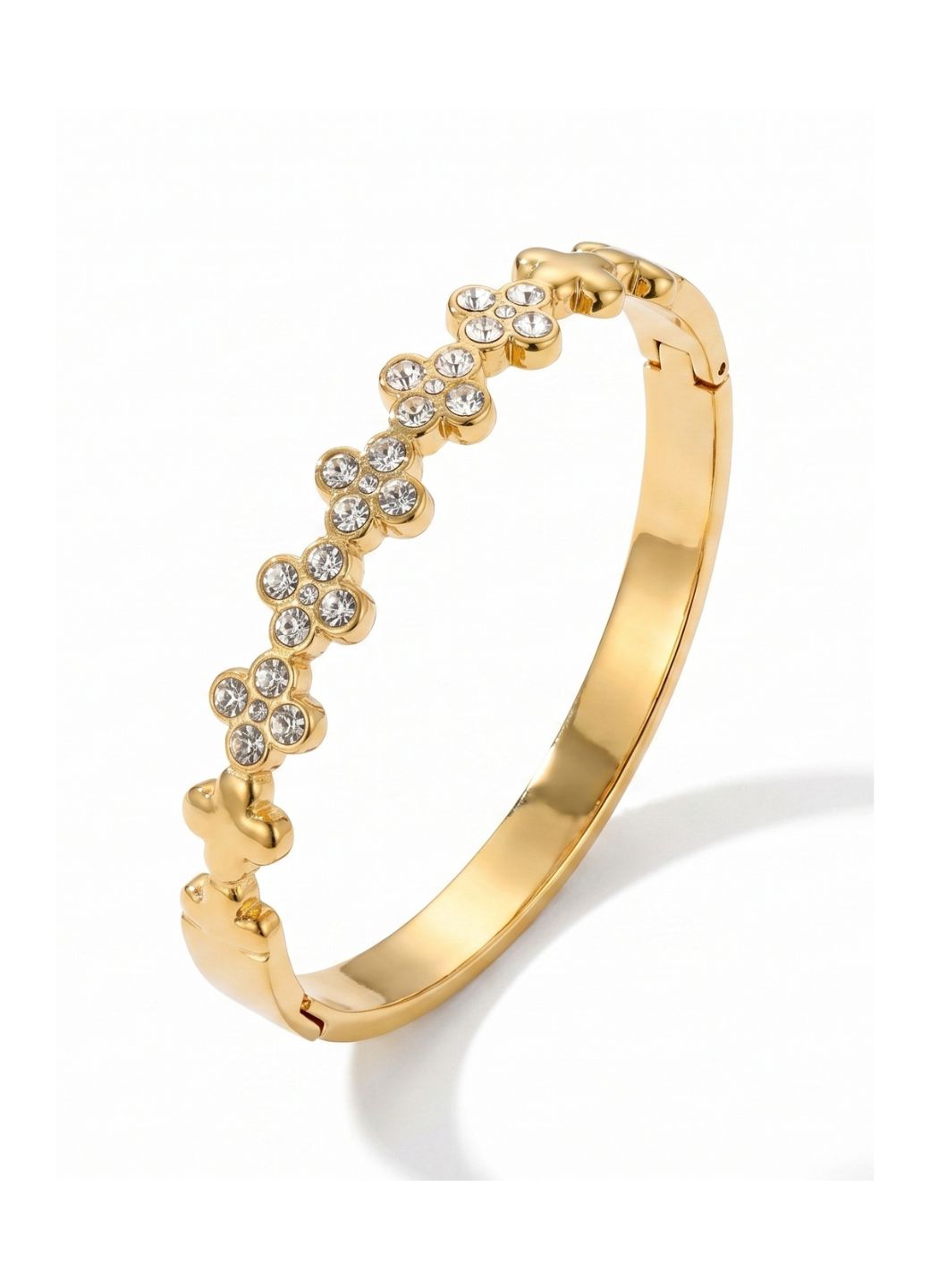 Gold Clover Crystal Bangle Bracelet