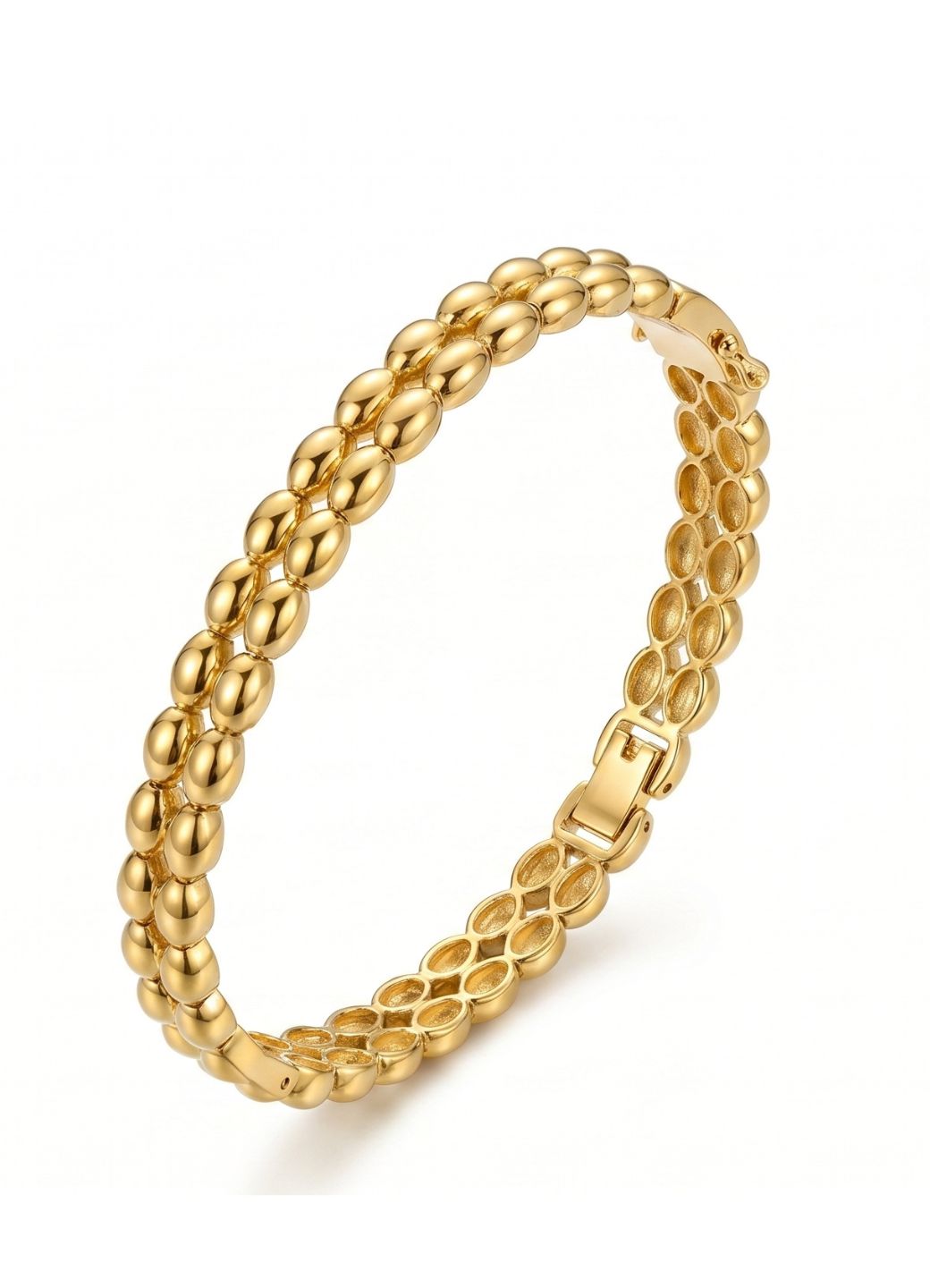 Gold Double Row Bead Link Bracelet