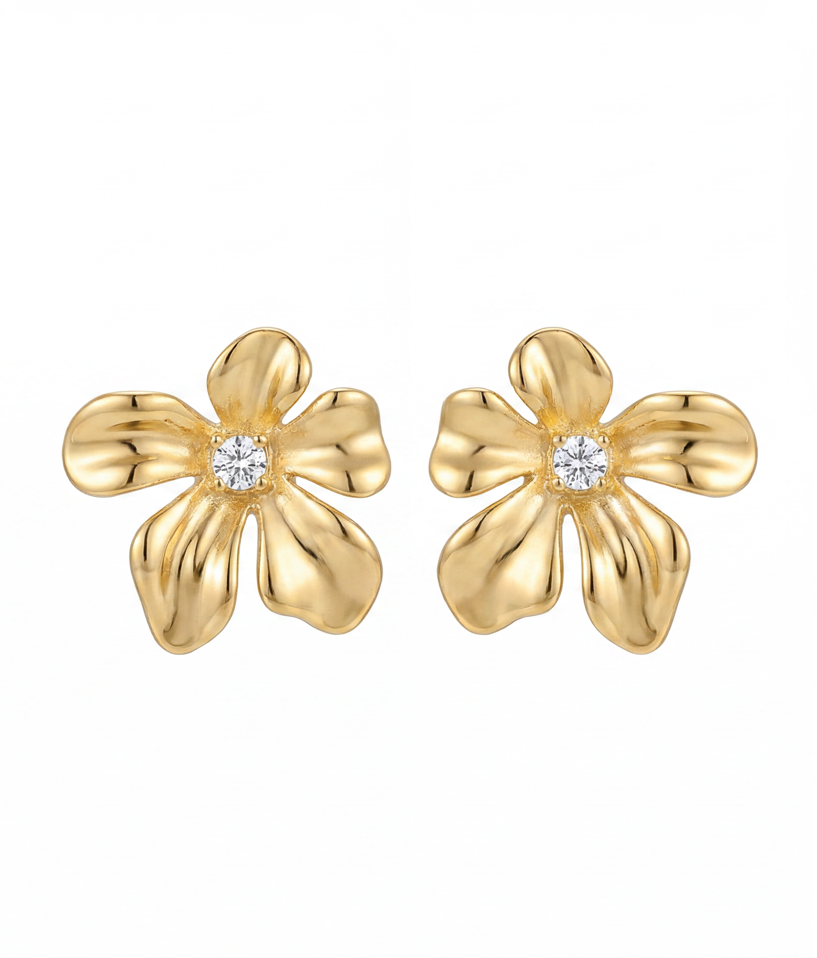 Sculpted Floral Gold Stud Earrings