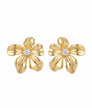 Sculpted Floral Gold Stud Earrings