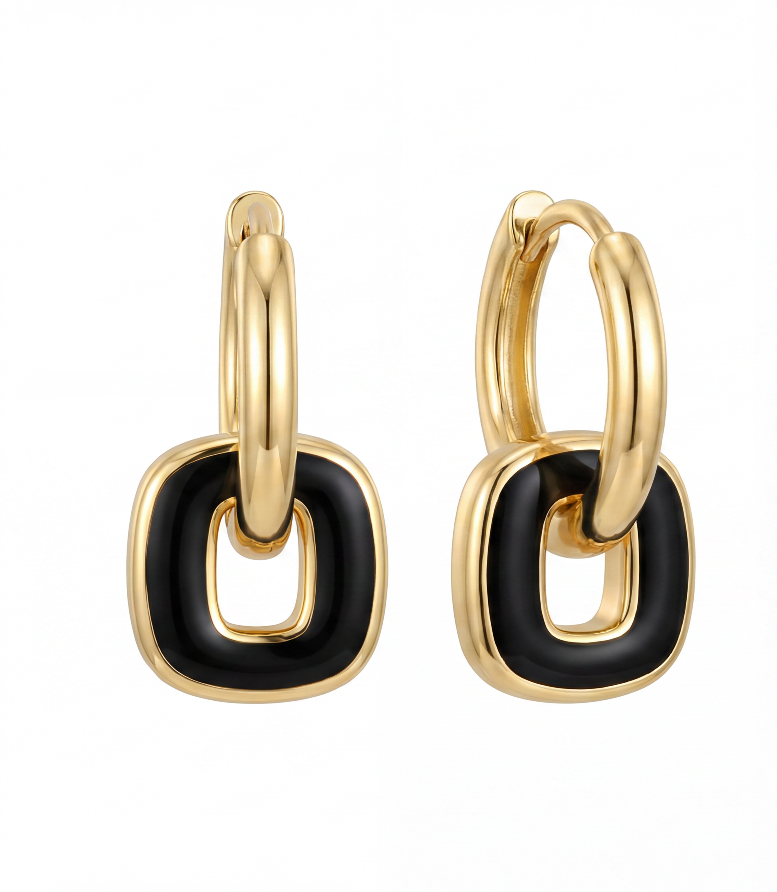Linked Black Enamel Hoop Earrings