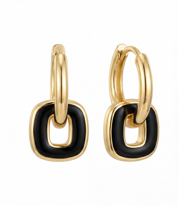 Linked Black Enamel Hoop Earrings