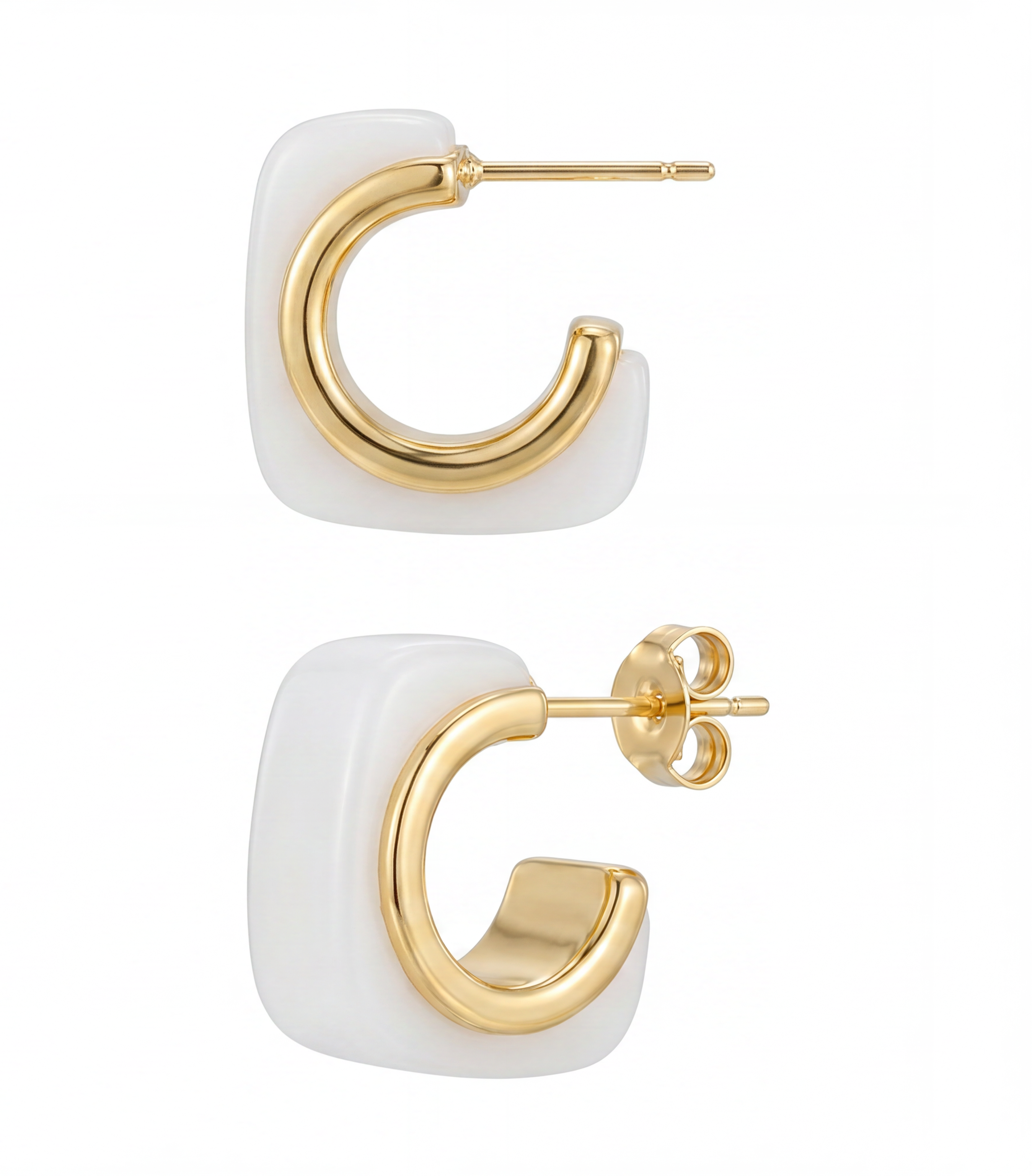 Modern Open Hoop Gold Stud Earrings