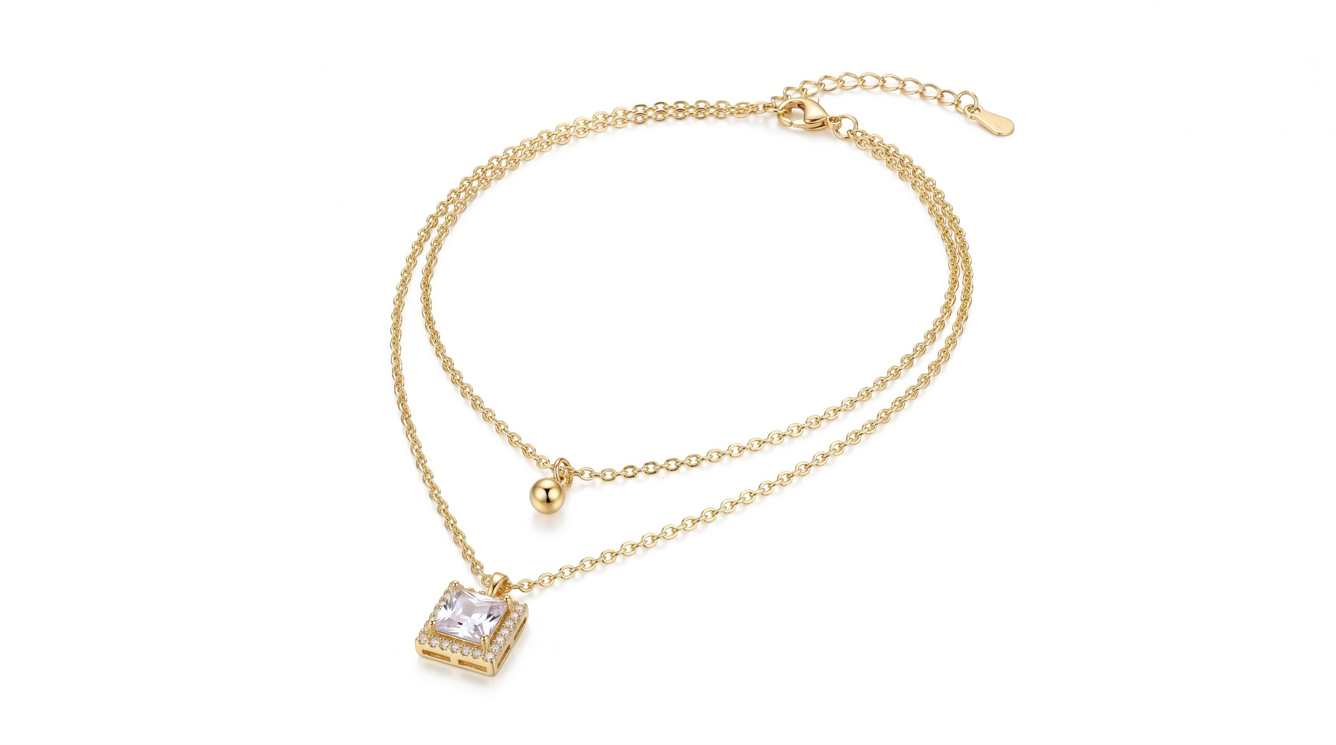 Radiant Solitaire Charm Layered Gold Necklace