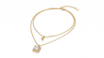 Radiant Solitaire Charm Layered Gold Necklace