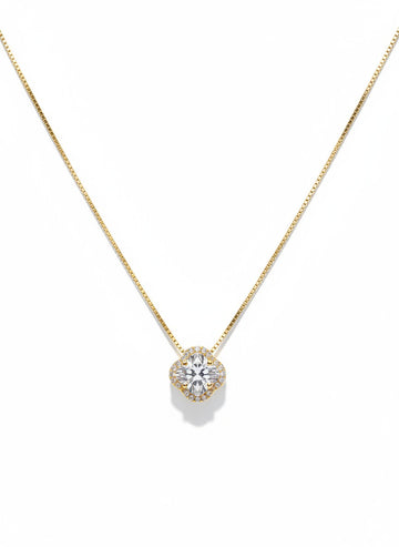 Classic Round Halo Crystal Pendant Necklace