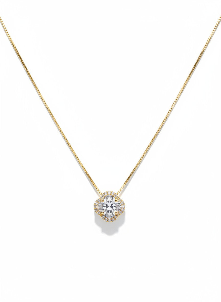 Classic Round Halo Crystal Pendant Necklace