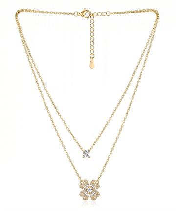 Floral Motif Double Strand Pendant Necklace