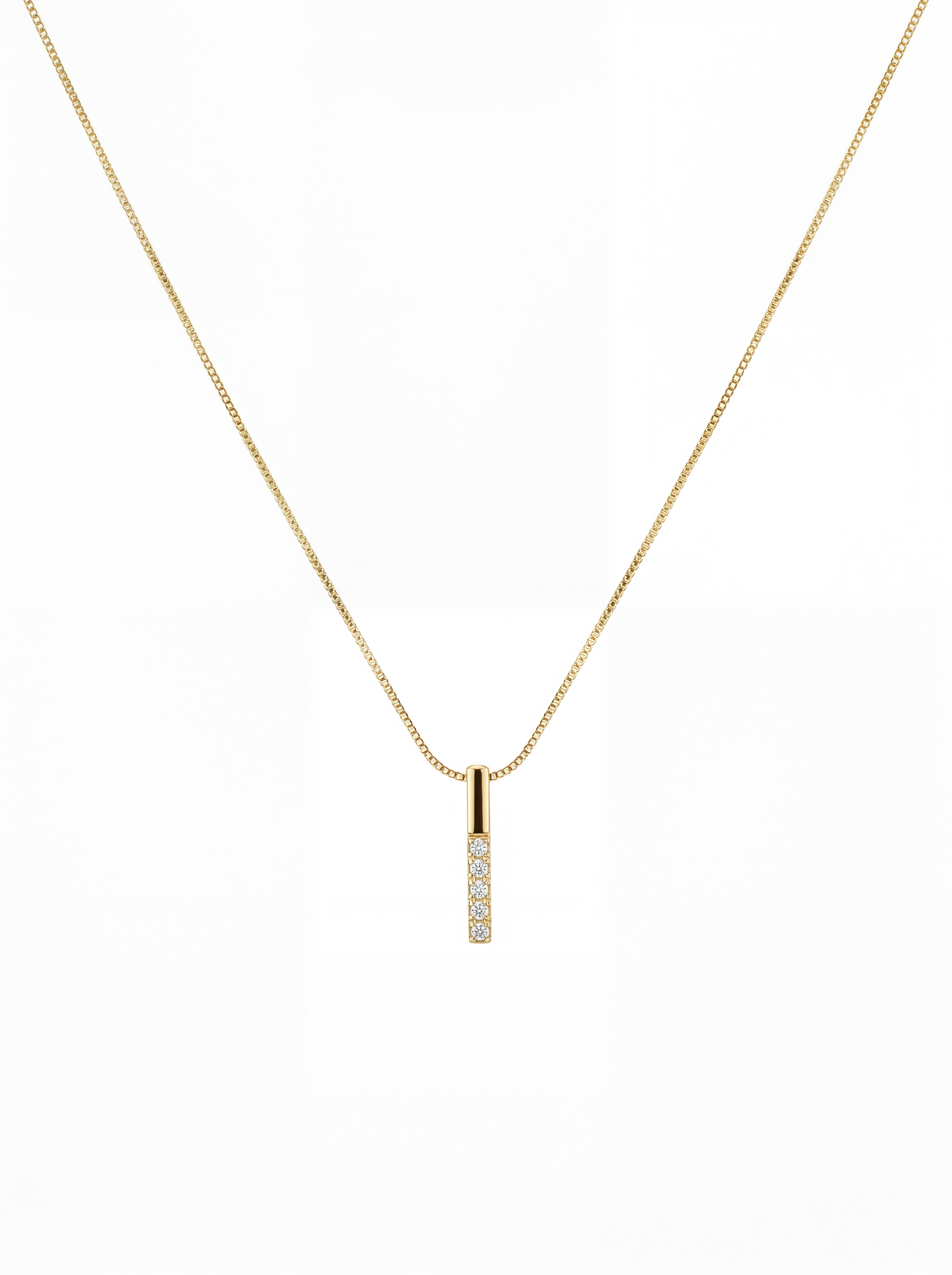 Minimal Crystal Bar Pendant Gold Necklace