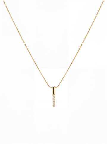 Minimal Crystal Bar Pendant Gold Necklace