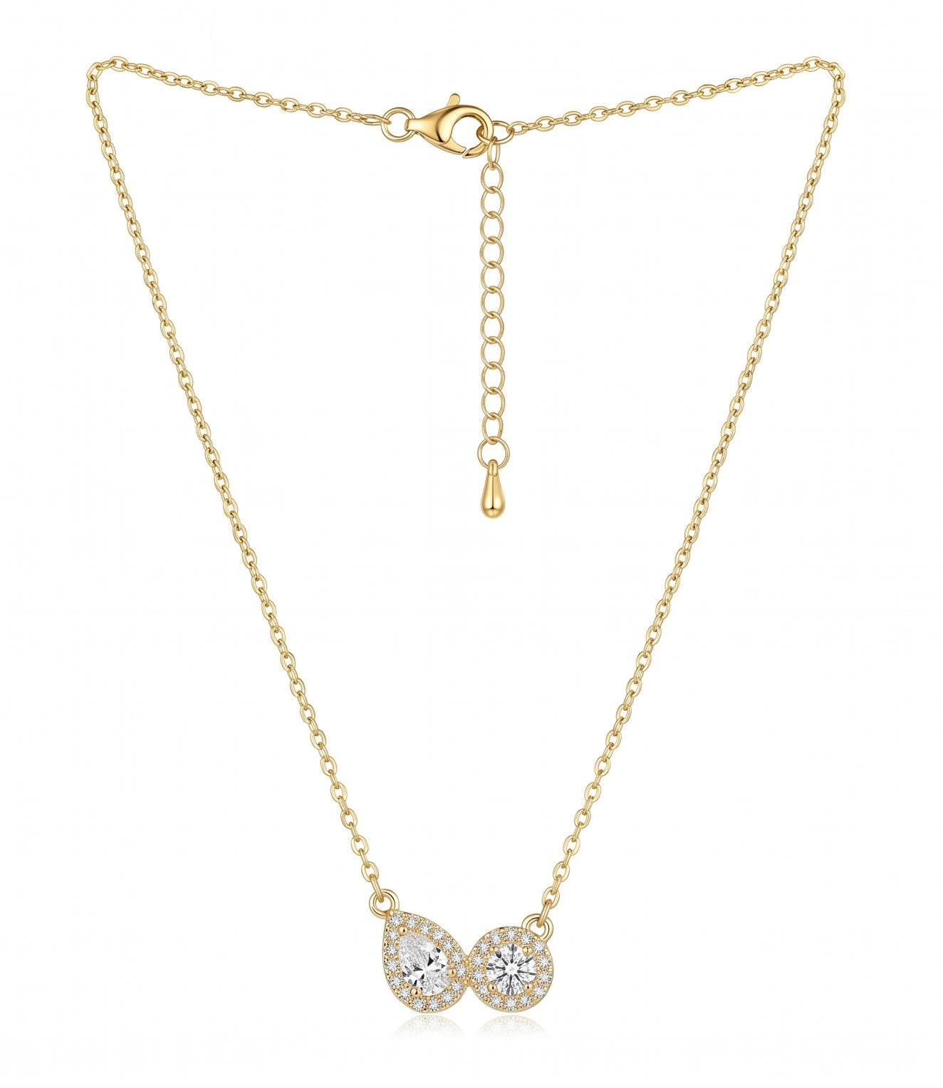 Twin Halo Circle Gold Pendant Necklace