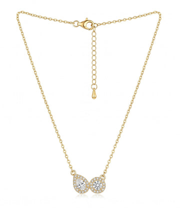 Twin Halo Circle Gold Pendant Necklace