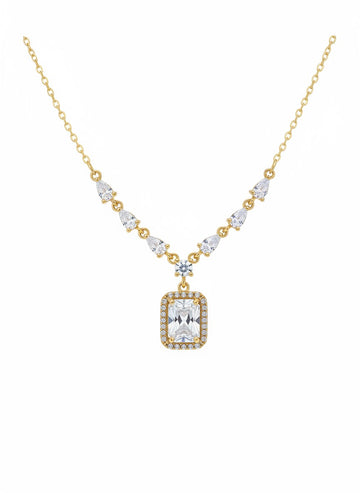 Geometric Crystal Frame Pendant Necklace