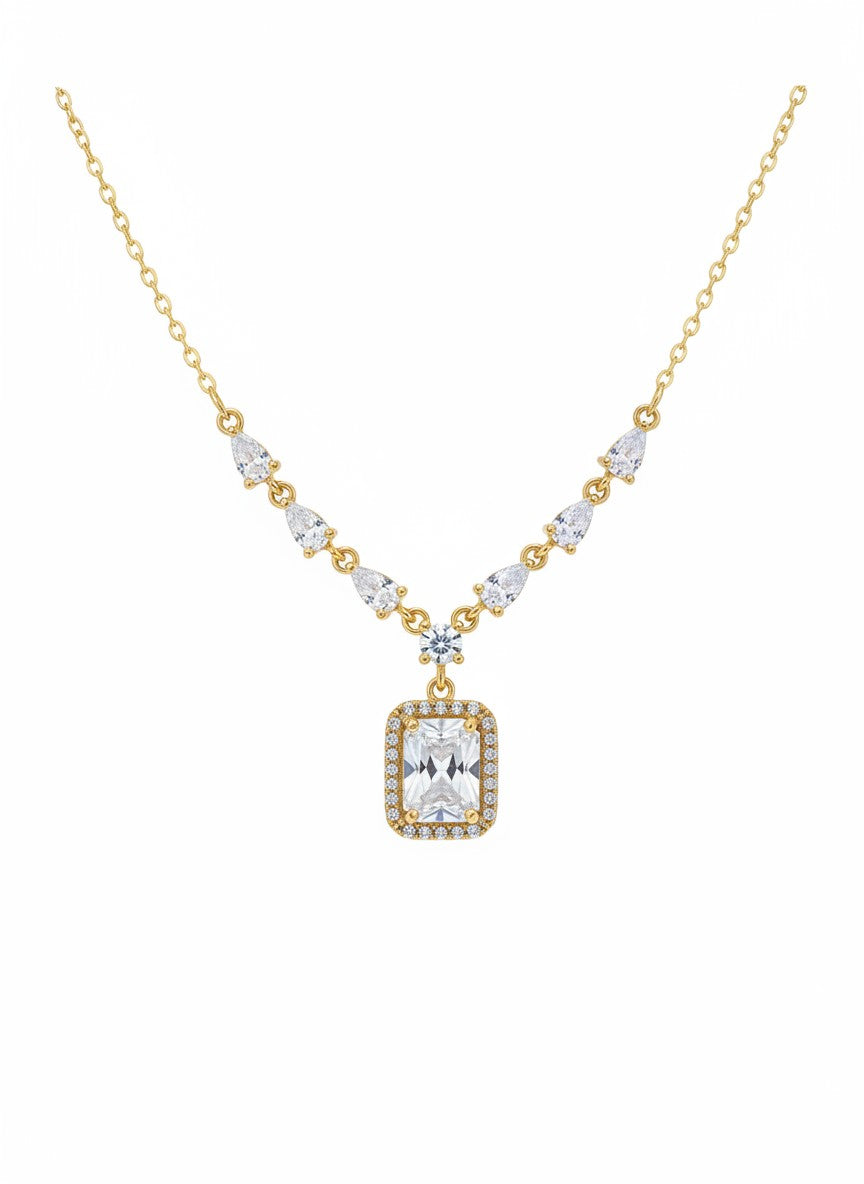 Geometric Crystal Frame Pendant Necklace