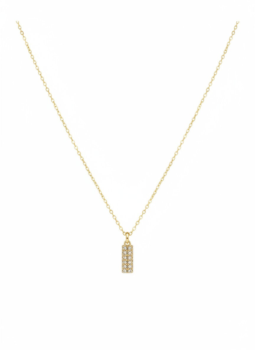 Slim Pavé Bar Gold Pendant Necklace