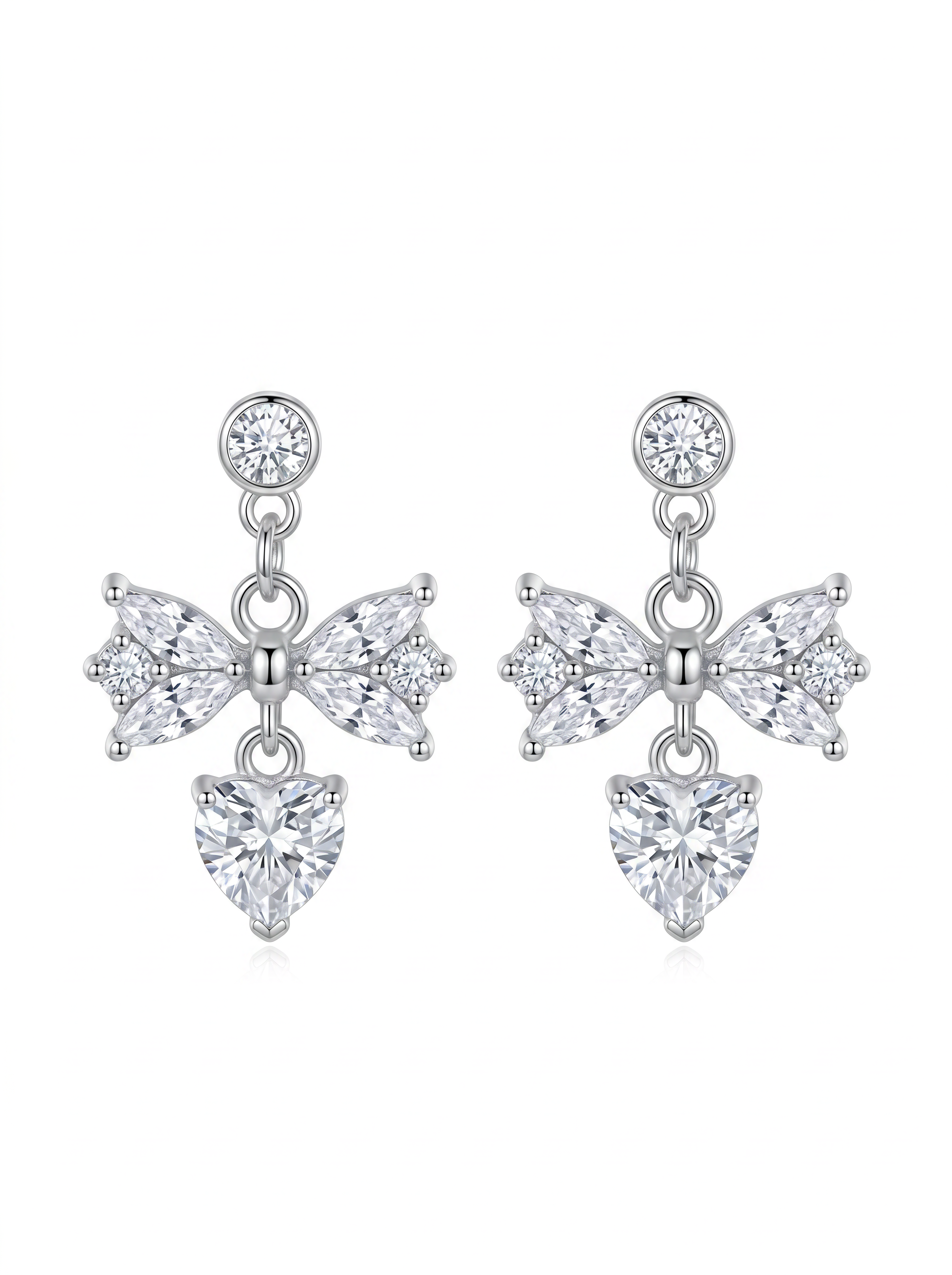 Crystal Bow Heart Drop Earrings