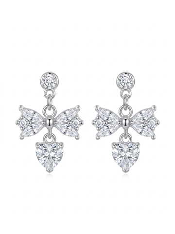 Crystal Bow Heart Drop Earrings