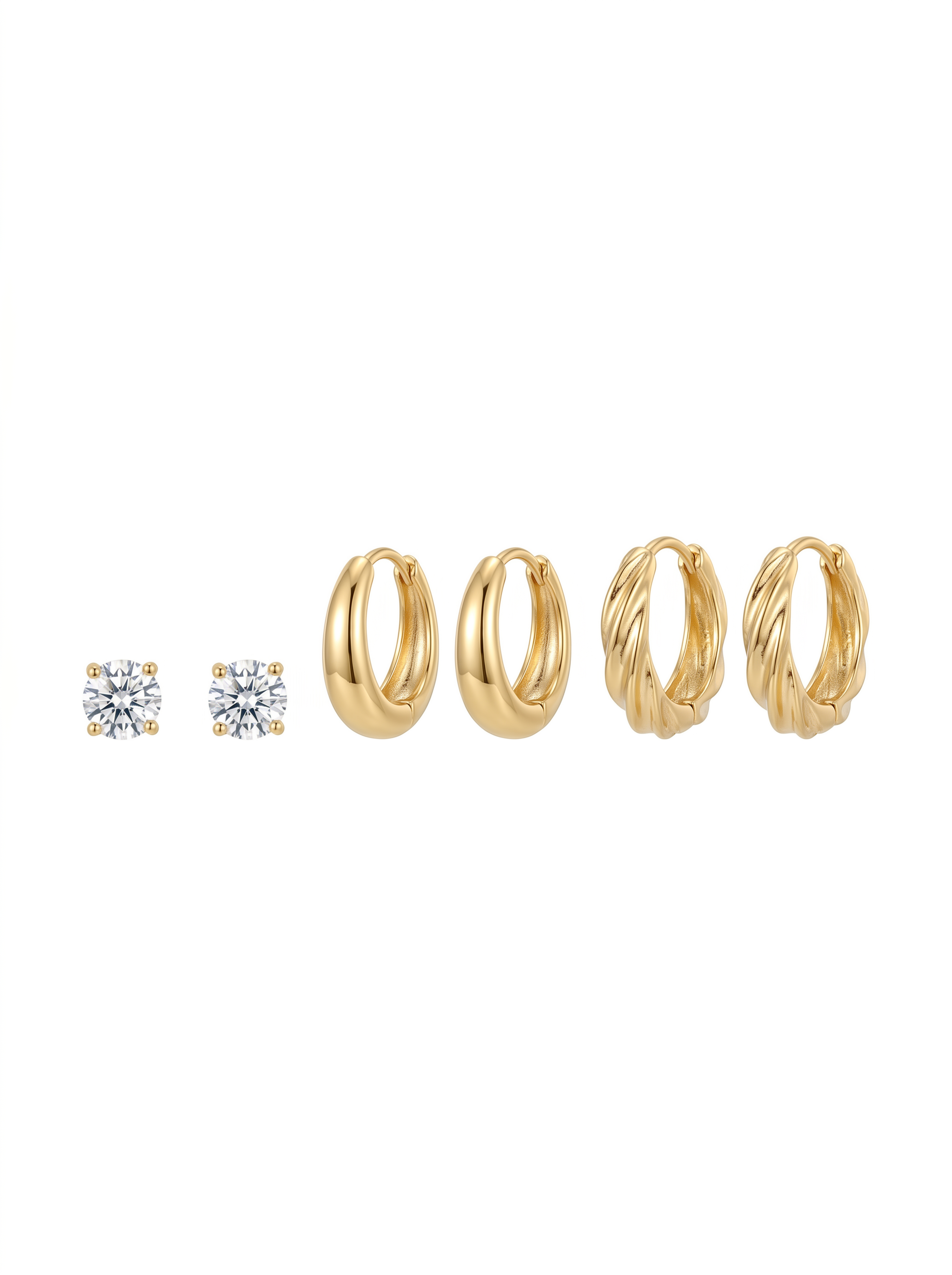 Minimal Sparkle Stud and Textured Gold Hoop Earring Set
