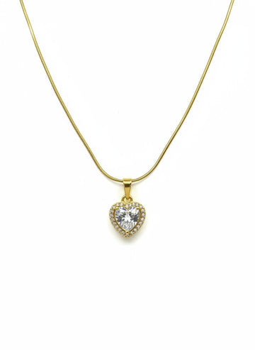 Golden Heart Crystal Pendant Necklace