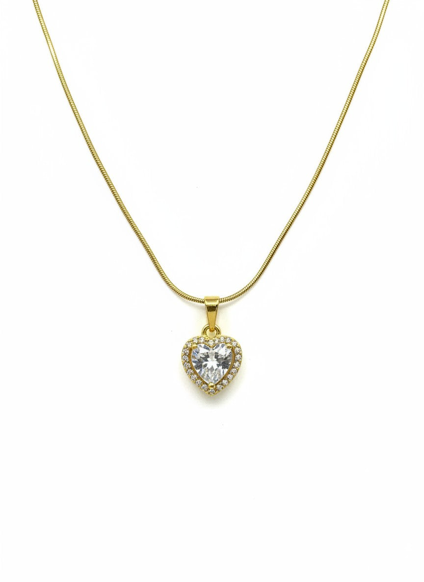 Golden Heart Crystal Pendant Necklace