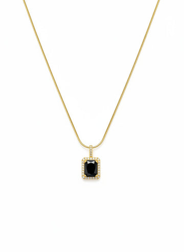Emerald Cut Black Stone Pendant Necklace