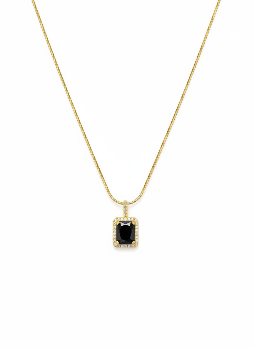 Emerald Cut Black Stone Pendant Necklace