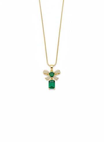 Emerald Charm Floral Accent Necklace