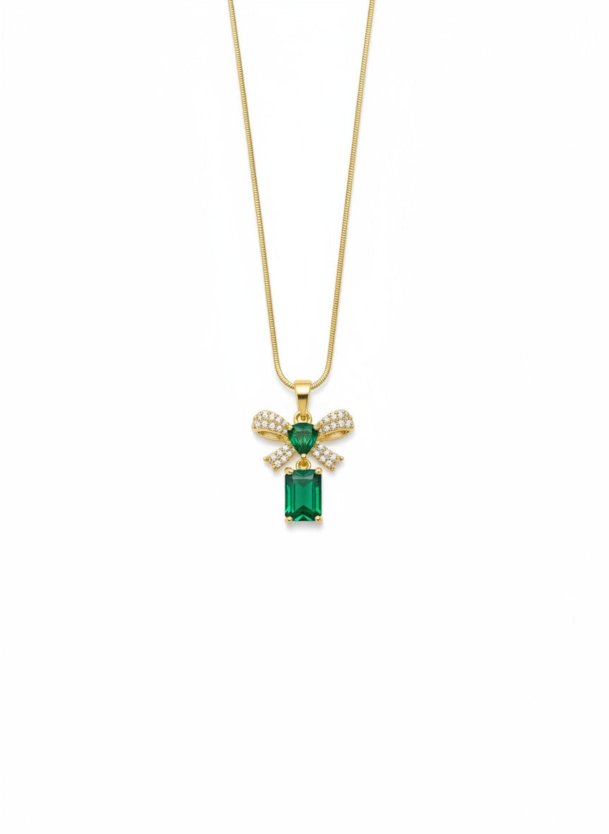 Emerald Charm Floral Accent Necklace