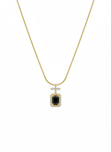 Vintage Cross Detail Black Gem Necklace
