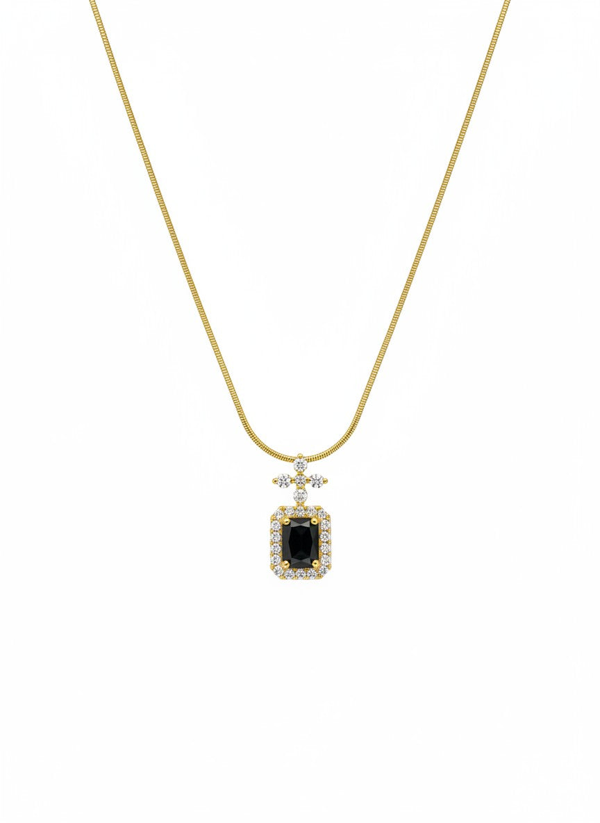 Vintage Cross Detail Black Gem Necklace
