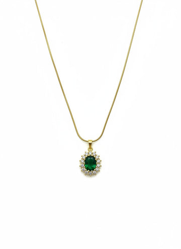 Oval Green Crystal Solitaire Pendant Necklace